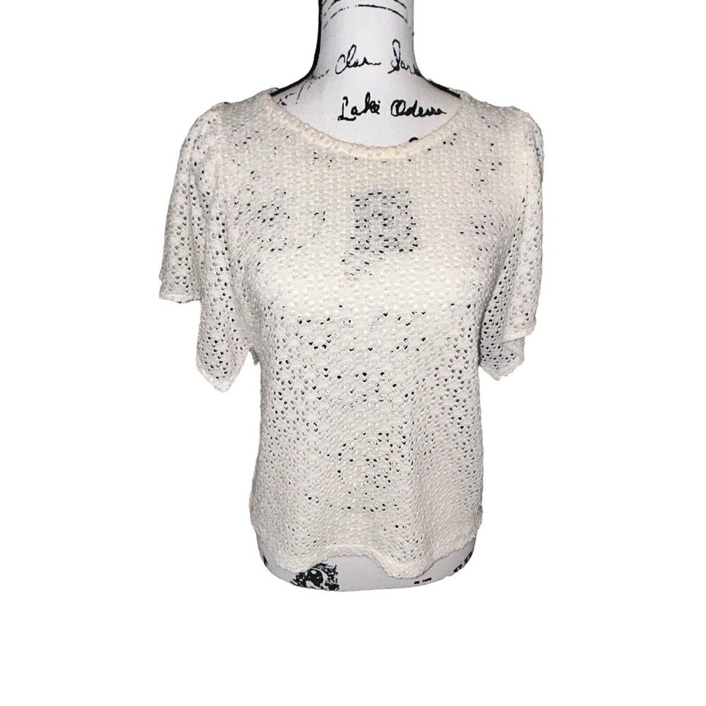 Madewell Texture & Thread Top Small Cream Short Sleeve‎ Flutter Sleeve See Thru